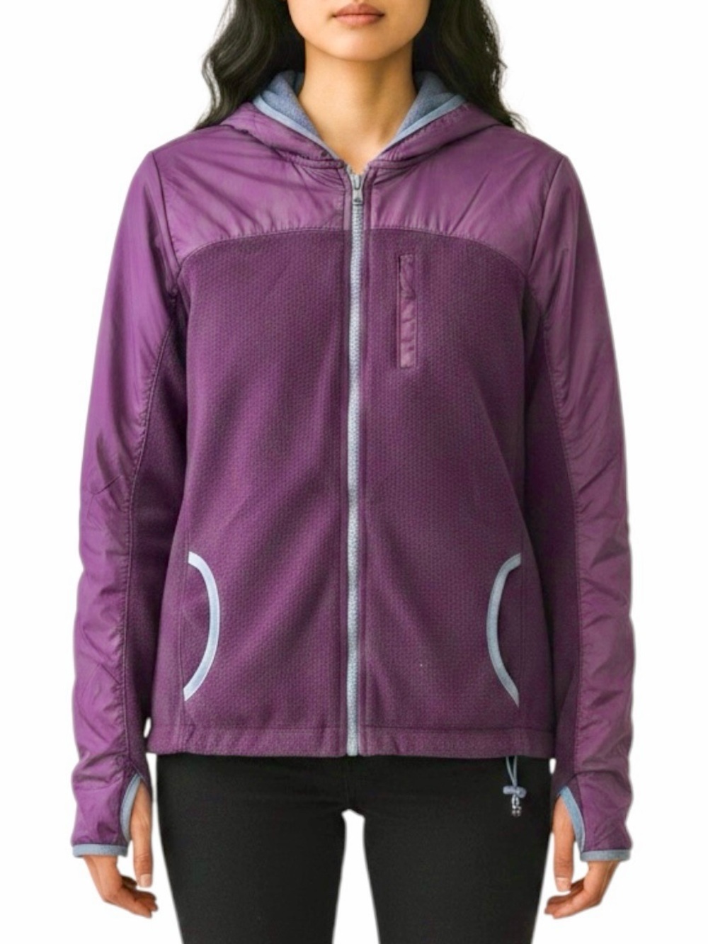 Reebok Plum Purple Full Zip Hooded Fleece Jacket Medium Gorpcore Hiking Size M